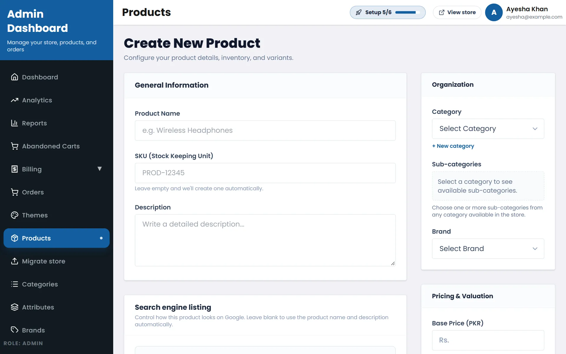 Adding a product