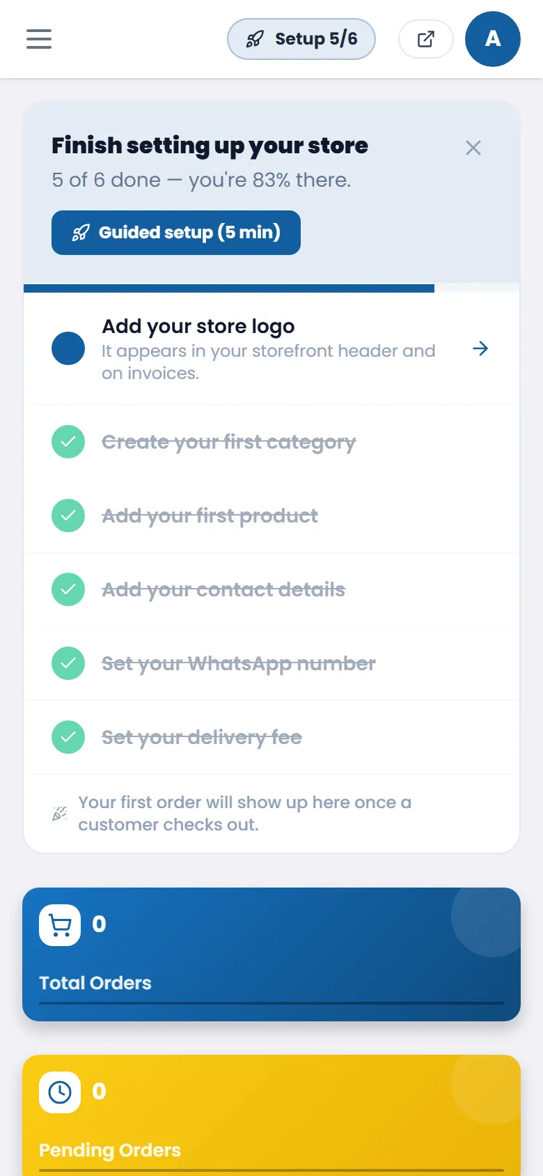 The View store button in the dashboard