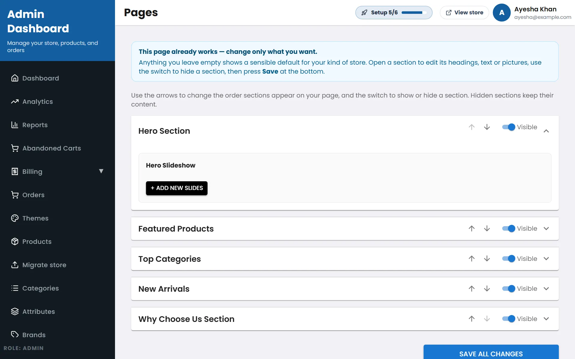 Home page settings