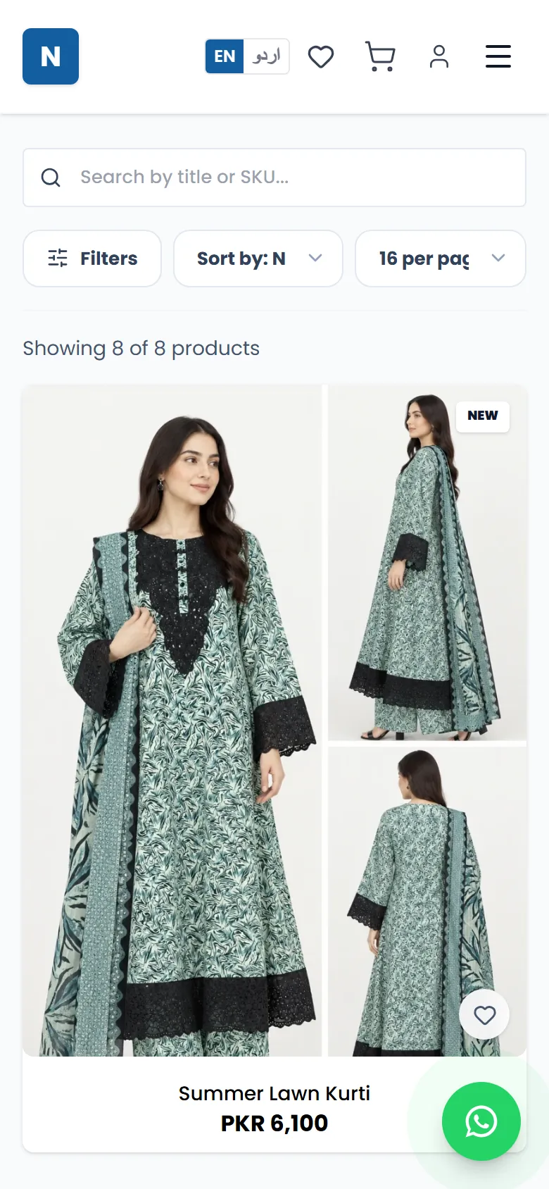 Products on a store's website